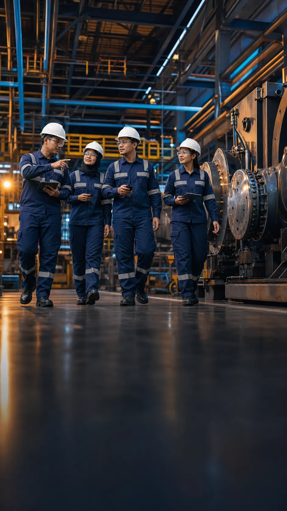 Indonesian engineers collaborating in a modern industrial facility